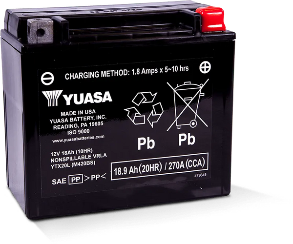 Yuasa YTX20L Maintenance Free AGM 12 Volt Battery