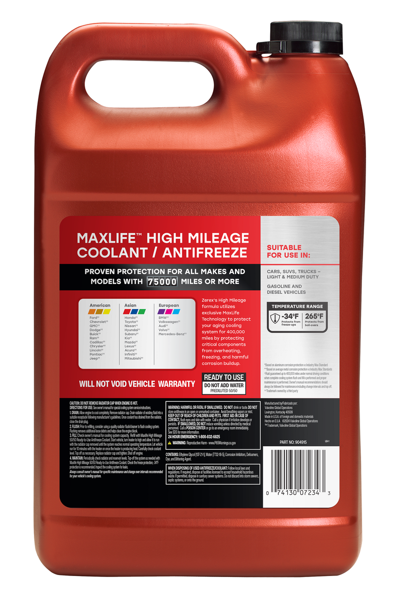 Zerex Maxlife High-Mileage Multi-Vehicle 50/50 Prediluted Antifreeze